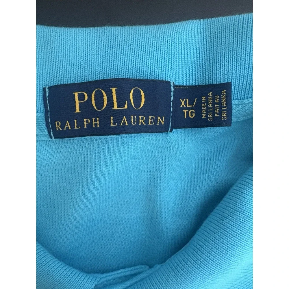 Polo Ralph Lauren Men XL‎ Blue Short Sleeve Pique Polo Shirt Purple Pony Logo